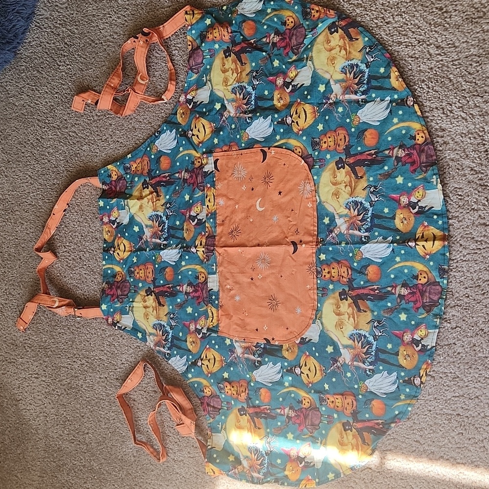 Halloween apron with pocket adjustable neck handmade
